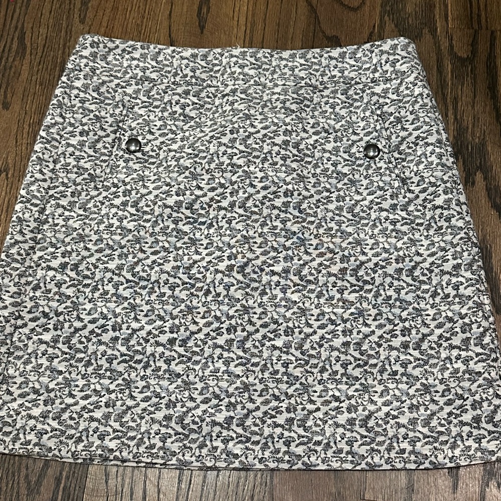 LOFT White and Blue A-Line Mini Skirt Casual